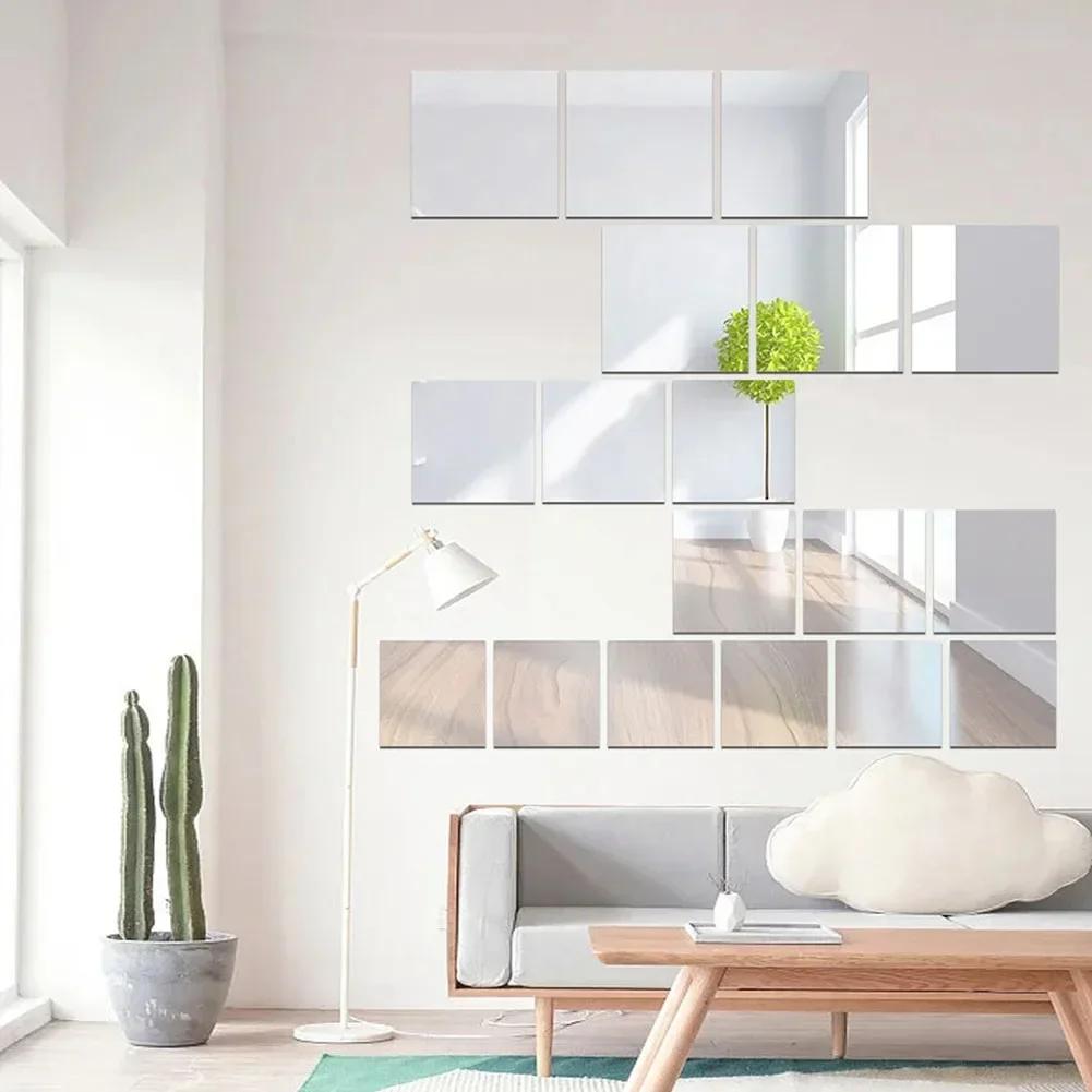 6PCs 20cm 3D Mirror Wall Stickers Self-Stickers Mirror Stickers Removable Flexible DIY Art Acrylic Mirror Living Room Decoration