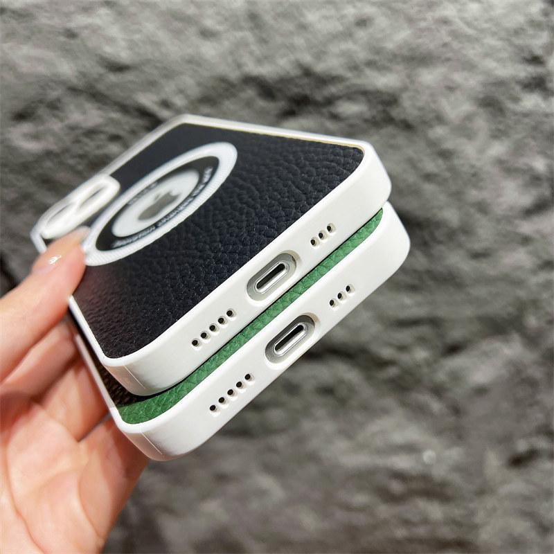 Skórzane logo biznesowe z dziurką etui na telefon Iphone 14 13 12 11 Pro Max 14 Plus 14pro 11 odporna na wstrząsy miękka osłona obiektywu tylna okładka