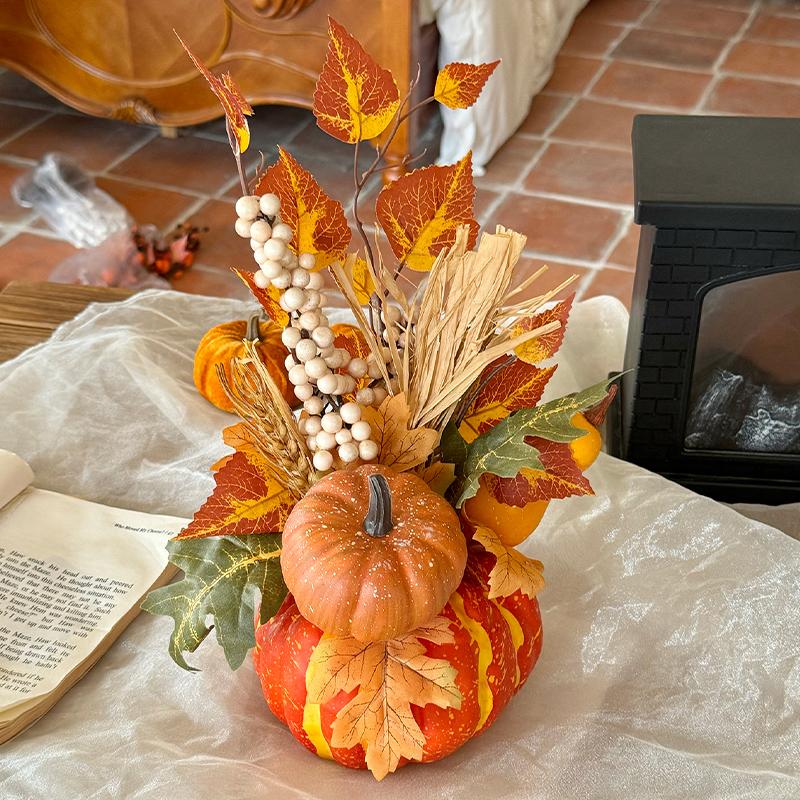 

2025 Halloween Pumpkin Decorations Artificial Pumpkin Maple Leaves Party Harvest Festival Autumn Home Decoration