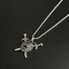 Retro Stainless Steel Lion Head Sword Pendant Necklace - European & American Hip Hop Style