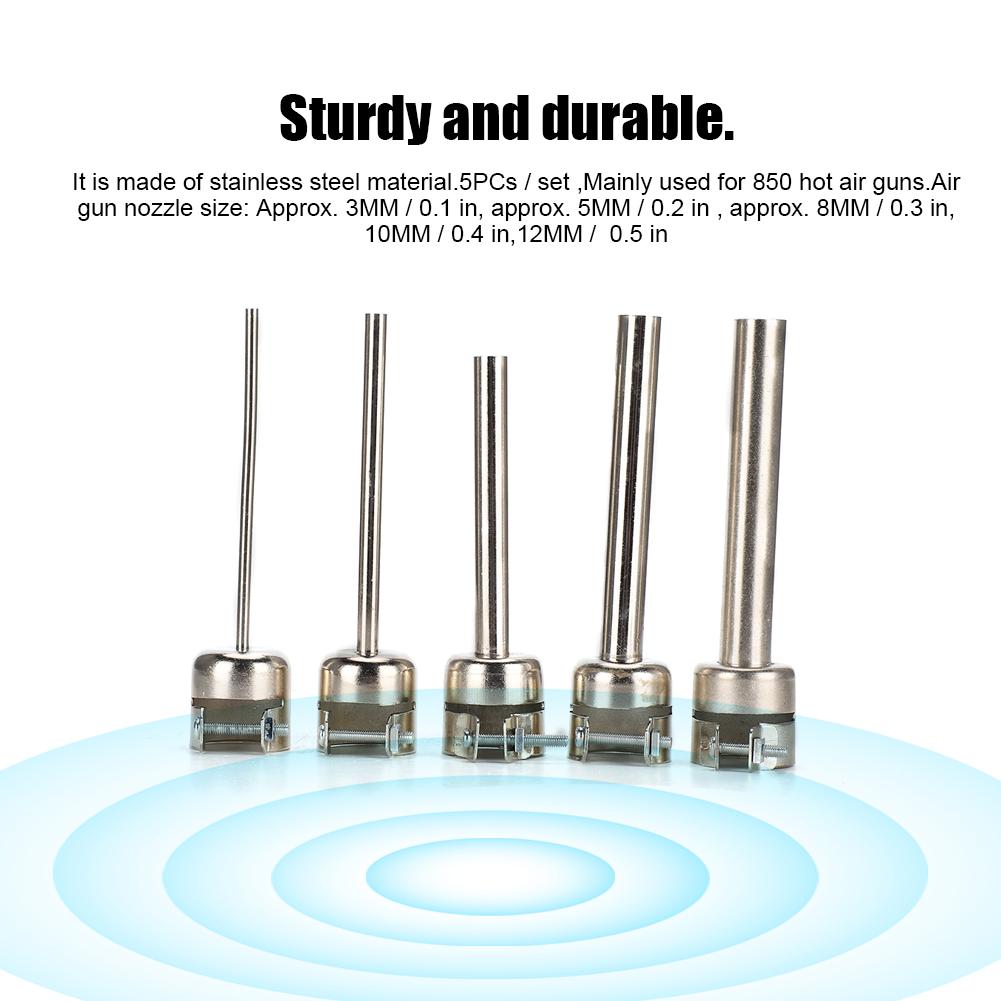 5PCs Computer Repairing Kit Long Steel 3MM  5MM  8MM  10MM  12MM Air Nozzle for 850 Hot Air Gun