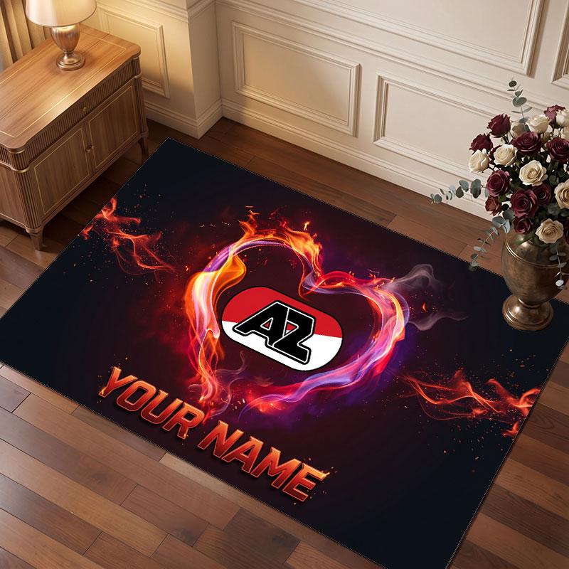 AZ Alkmaar Custom Crystal Velvet Rug, Personalized Name Text Print, Football Logo Soft Non‑Slip Floor Mat Home Decor Gift