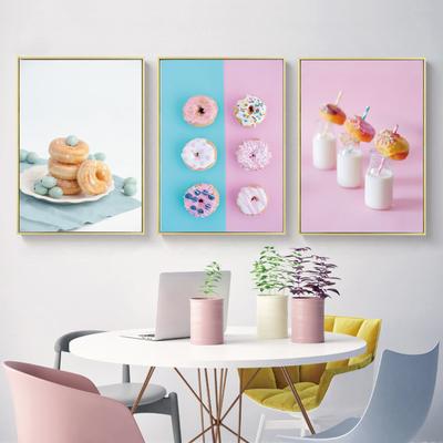 Delicious Dessert Canvas Painting Pink Blue Blueberry Cream Doughnut Milk Posters And Prints Wall Pictures For Living Room Decor