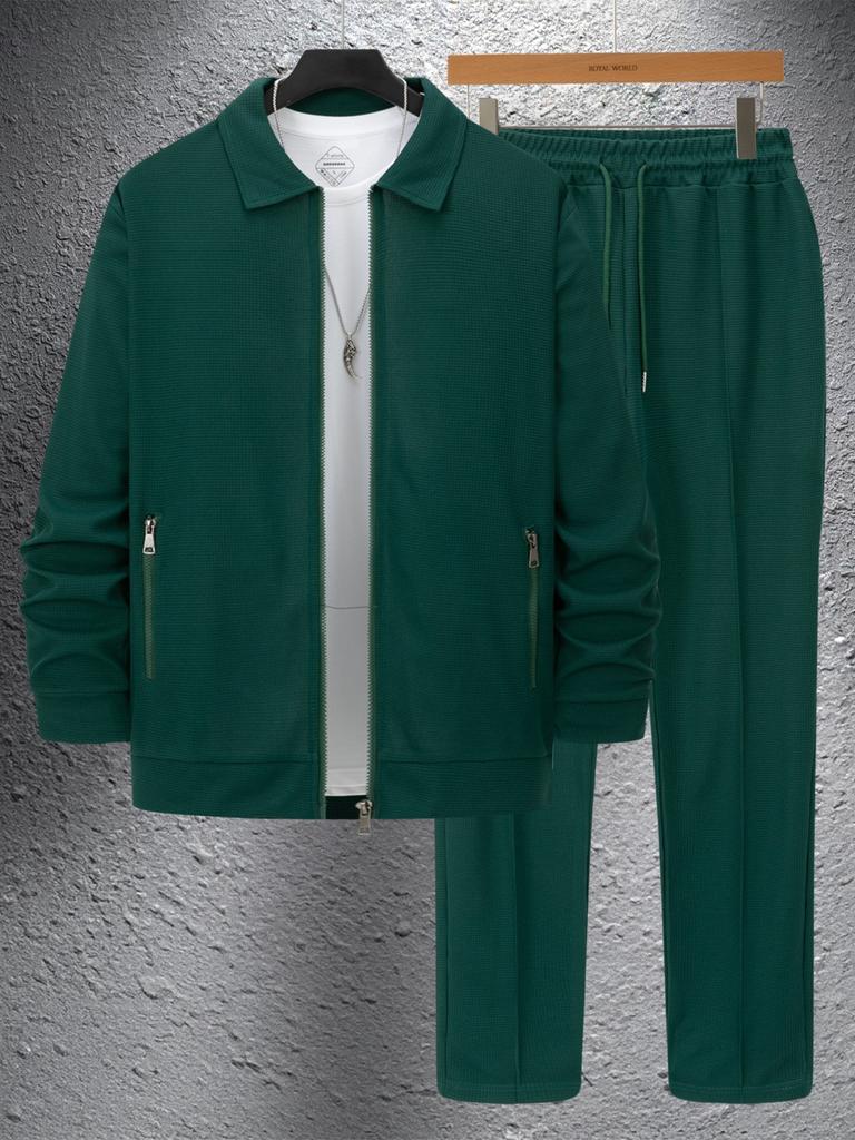 Set Jachetă Waffle cu Buzunare cu Fermoar pentru Bărbați