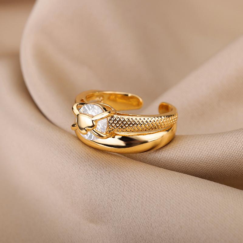 Heart Rings for Women Grils Gold Plated Adjustable Stainless Steel Ring 2026 Trend Luxury Wedding Couple Jewelry anillos mujer