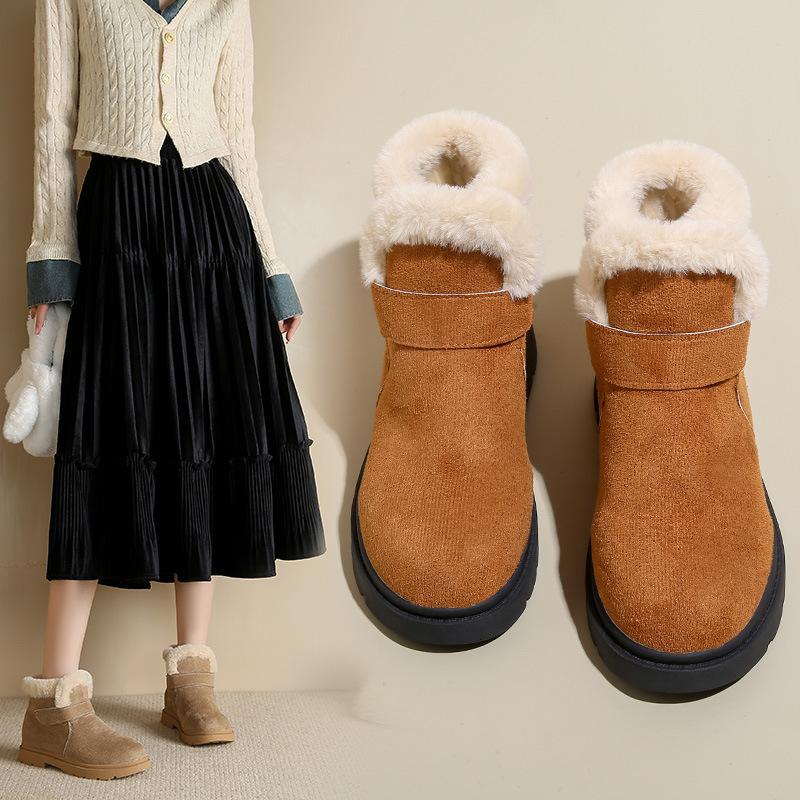 

2025 Independent Station Foreign Trade Large Size 2024 Winter New Casual Round Head Fleece Warm Medium Boots Women 35 хаки
