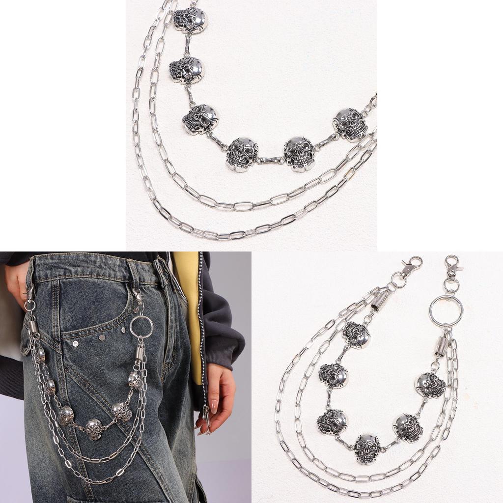 Metal Skull Hip Hop Belt Chain For Men With Spring Decor And Multilayer Design