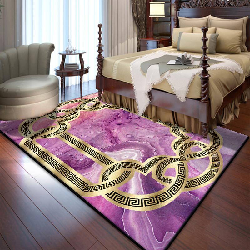 Black Golden Bedroom Bedside Rug Luxury Large Area Living Room Decoration Carpets Foldable Non-slip Soft Floor Mat Gaming Room