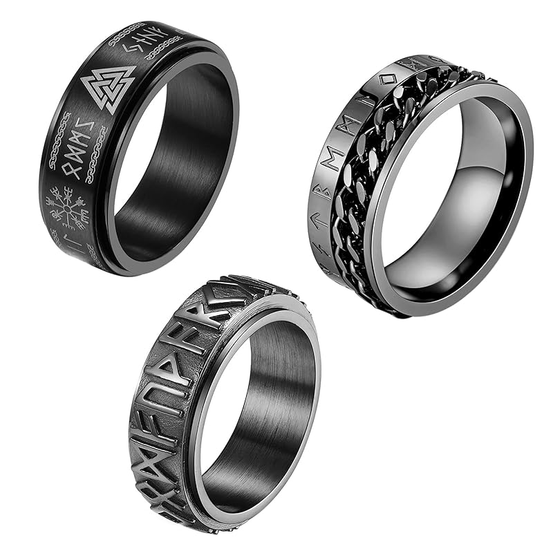 

[Flongo] men s ring rotary Anxiety relief motif nordic second hand ring gothic surgical stainless steel hip hop landmine Popularity viking adult