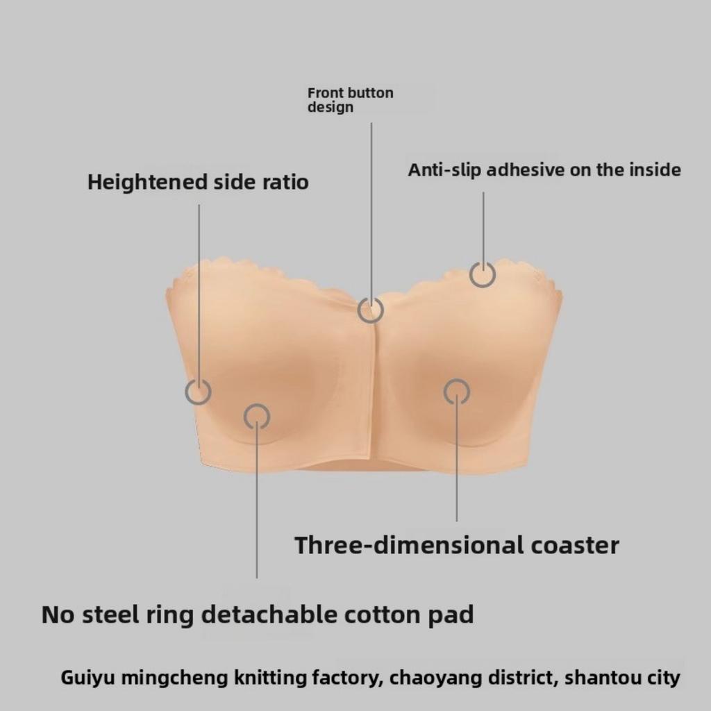 Large Size Front Button Underwear, Thin Design, Gathered Small Chest, Wrapped Around Chest, Invisible Transparent Strapless, Strapless