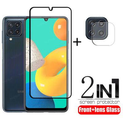 2in1 Gehärtetes Glas + Kameraobjektiv-Schutzfolie für Samsung Galaxy A32 5G A52 A72 A12 A22 M12 M22 M32 M21 M31 A02 A02S M02 M02S Schutzglas