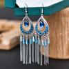 Bohemian Ethnisch Lang Blau Acryl Kristall Wassertropfen Ohrringe für Damen Retro Temperament Geometrisch Hängende Ohrringe Schmuck