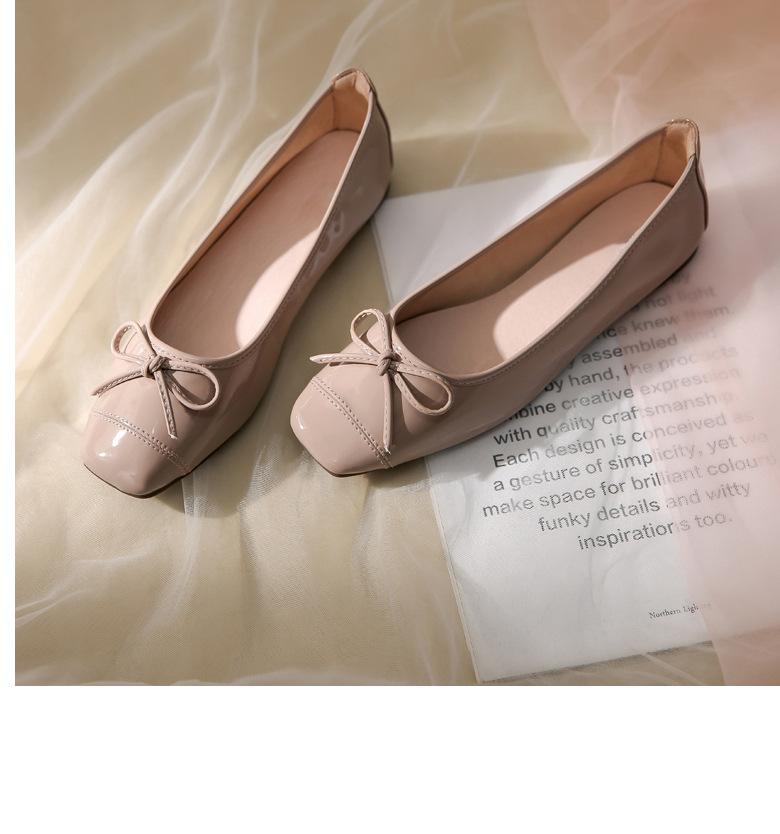 Autumn Flat Bottom Square Head Single Shoes Women'S Shallow Mouth Flat Heel Soft Sole Bow Grandma Shoes Fairy Style With New Chinese Doudou Shoes