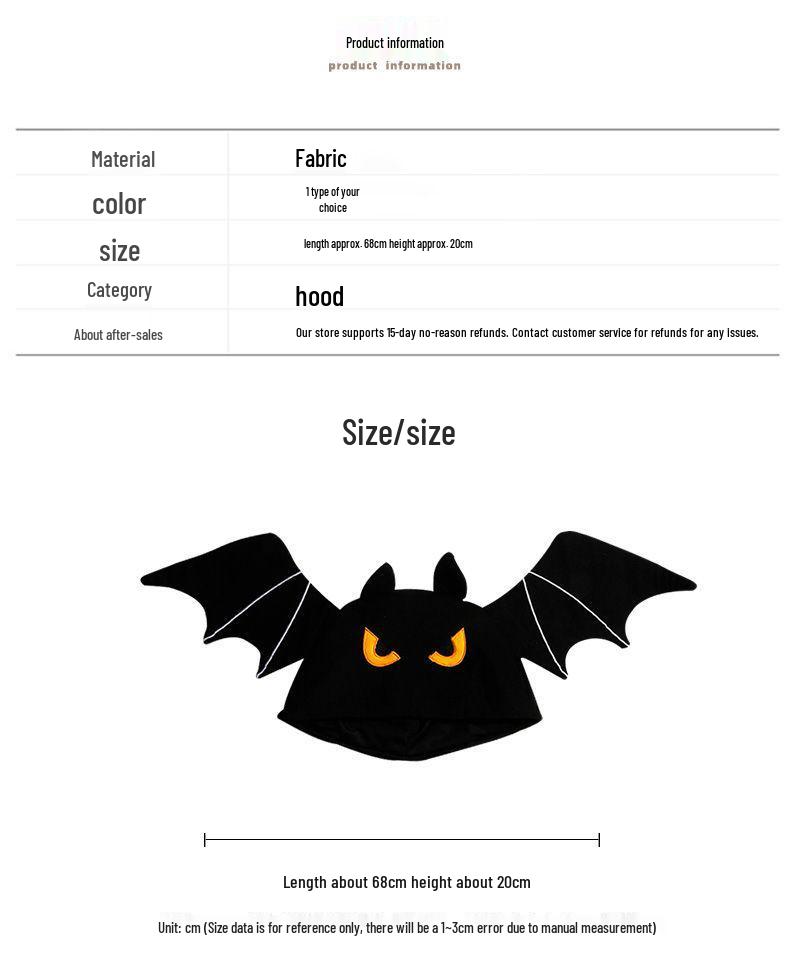 Halloween Cute Black Bat Plush Hat with Big Wings for Cosplay & Photos