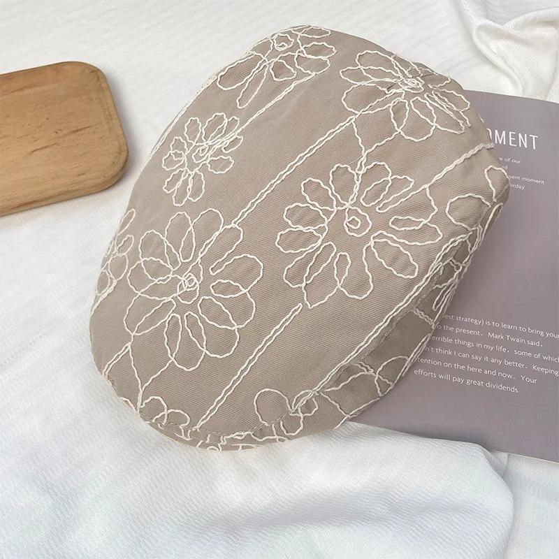 

Модная шляпа-берет для женщин с цветочной вышивкой в стиле ретро в корейском стиле, британская винтажная шляпа художника, плоская кепка, береты художника 1pc хаки