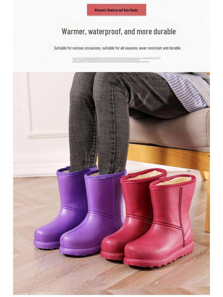 Damen Plüsch Wasserdicht Rutschfest Schnee- & Regenstiefel - Warme EVA Schuhe im koreanischen Stil für Küche, Wäscherei, Arbeit