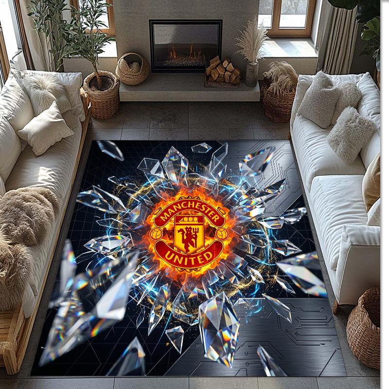 Tappeto in Flanella Stampato Manchester United Antiscivolo Morbido Poliestere Tappeto per Pavimento Tappetino Decorativo per Interni per Camera da Letto Soggiorno Divano
