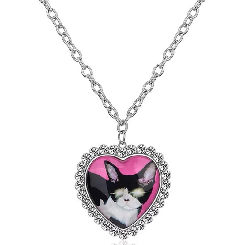 Lovely Pet Themed Long Chain Necklace With Heart Shape Cats And Dog Pendants Sturdy Stainless Steel