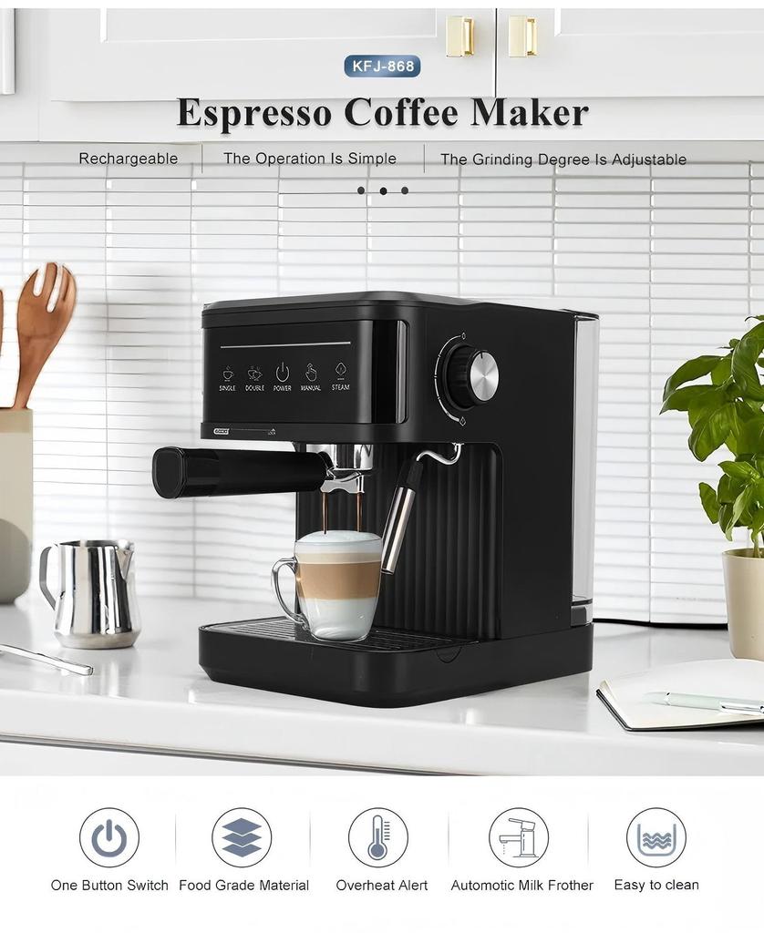 Italian Style Automatic Espresso Machine with Milk Frothing and High-Pressure Extraction