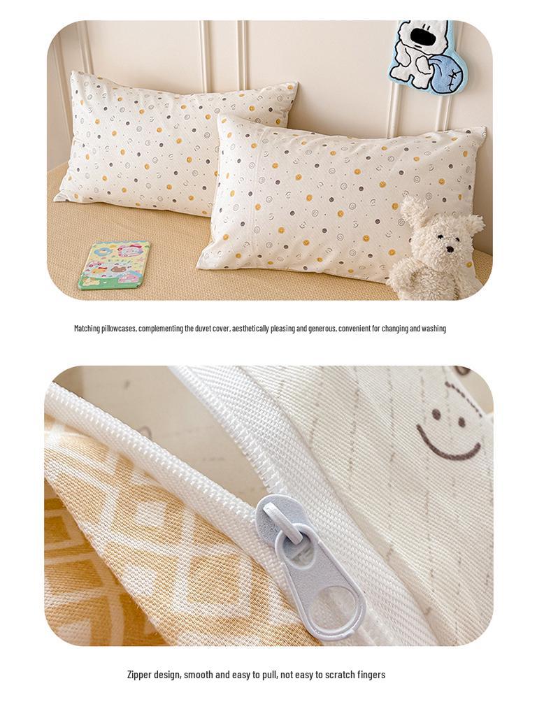 Bavlněné povlečení s kresleným potiskem na jaro a léto: Měkké, Šetrné k pokožce, Svieží styl, 4dílné.