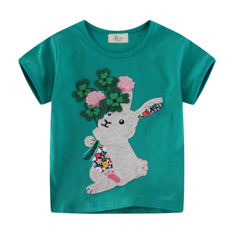 European Style Summer Cartoon Girls  Short Sleeve Embroidered T-shirts 5T