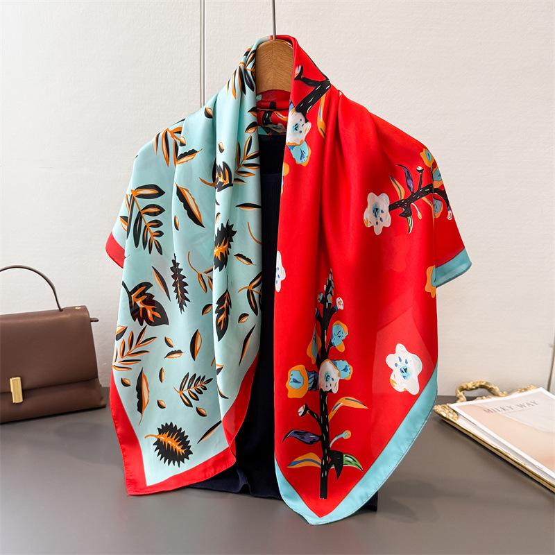 Spring And Summer Thin Simulated Silk Printing Large Square Scarf Silk Scarf Shawl Headscarf Beach Scarf Neck Scarf Decorative Women'S Scarf