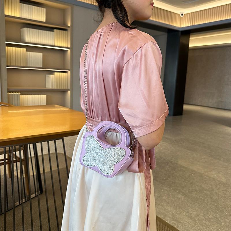 Fashionable Kids Butterfly Shaped Sequined Handbag Breathable And Cute Design