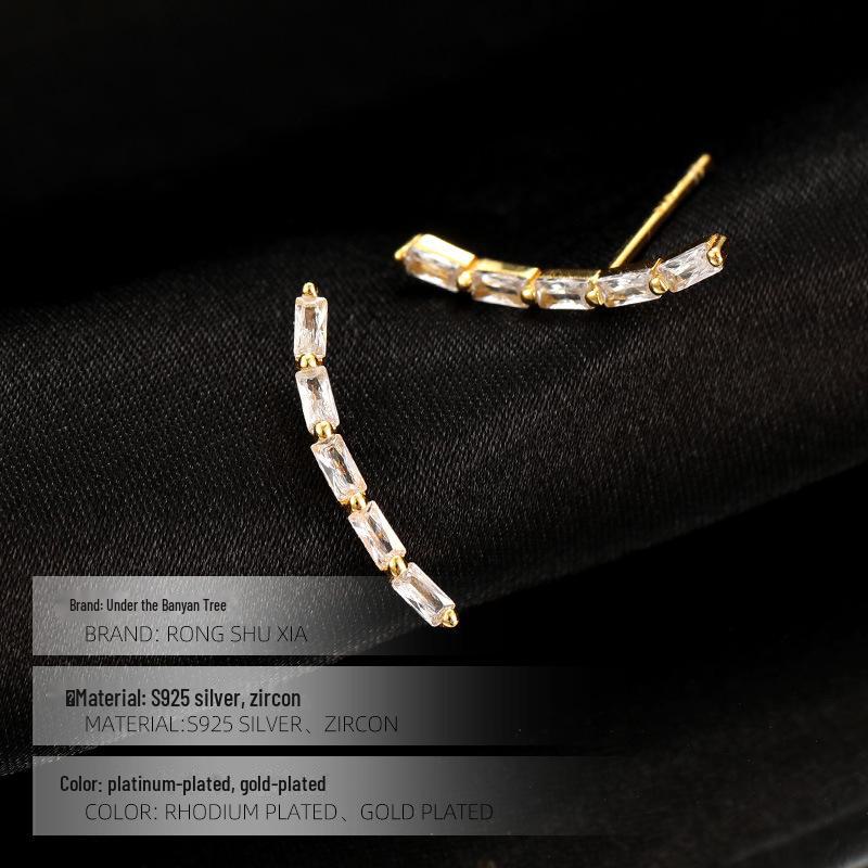 Cercei cu diamante curbate din argint Banyan Tree S925 - Stil coreean-european simplu și la modă pentru femei