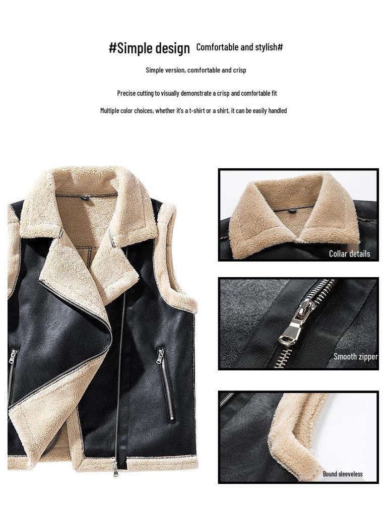 D011 Suede Lambswool Sleeveless Jacket – Lightweight, Warm, and Fleece-Lined for Autumn/Winter