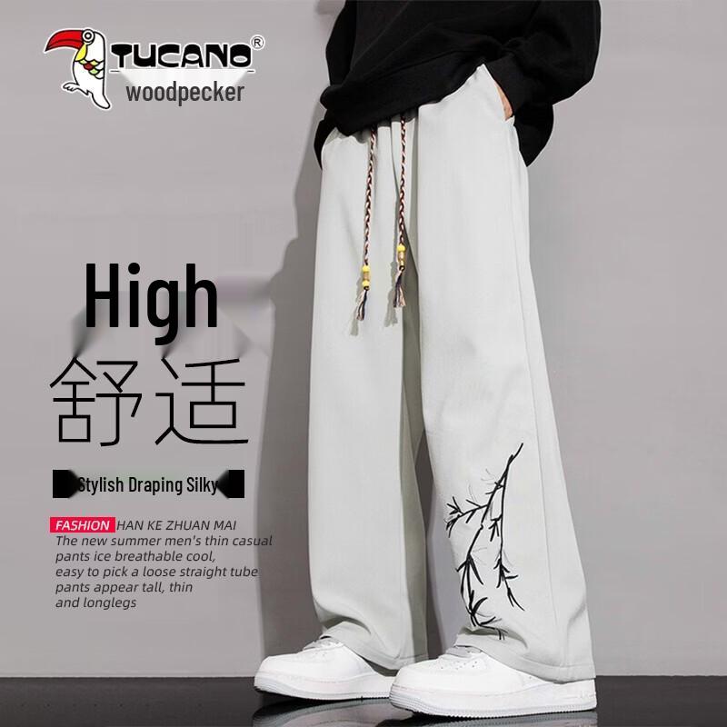 TUCANO Men s New Chinese Style Embroidered Drawstring Straight-Leg Casual Pants L