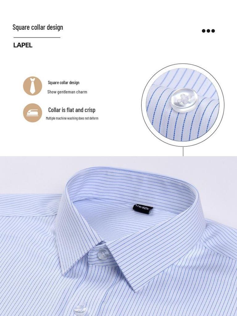 Men's Professional Striped Modal Long-Sleeve Shirt, Non-Iron, Casual Business Wear for Spring and Autumn