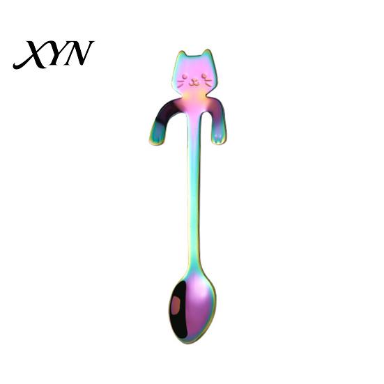 Coffee Cup Stirrer 304 Stainless Steel Spoon, Hanging Cat Spoon for Mugs Tall Cups, Long Short Handle Tea Stirring Ideal Desserts & Ice Cream