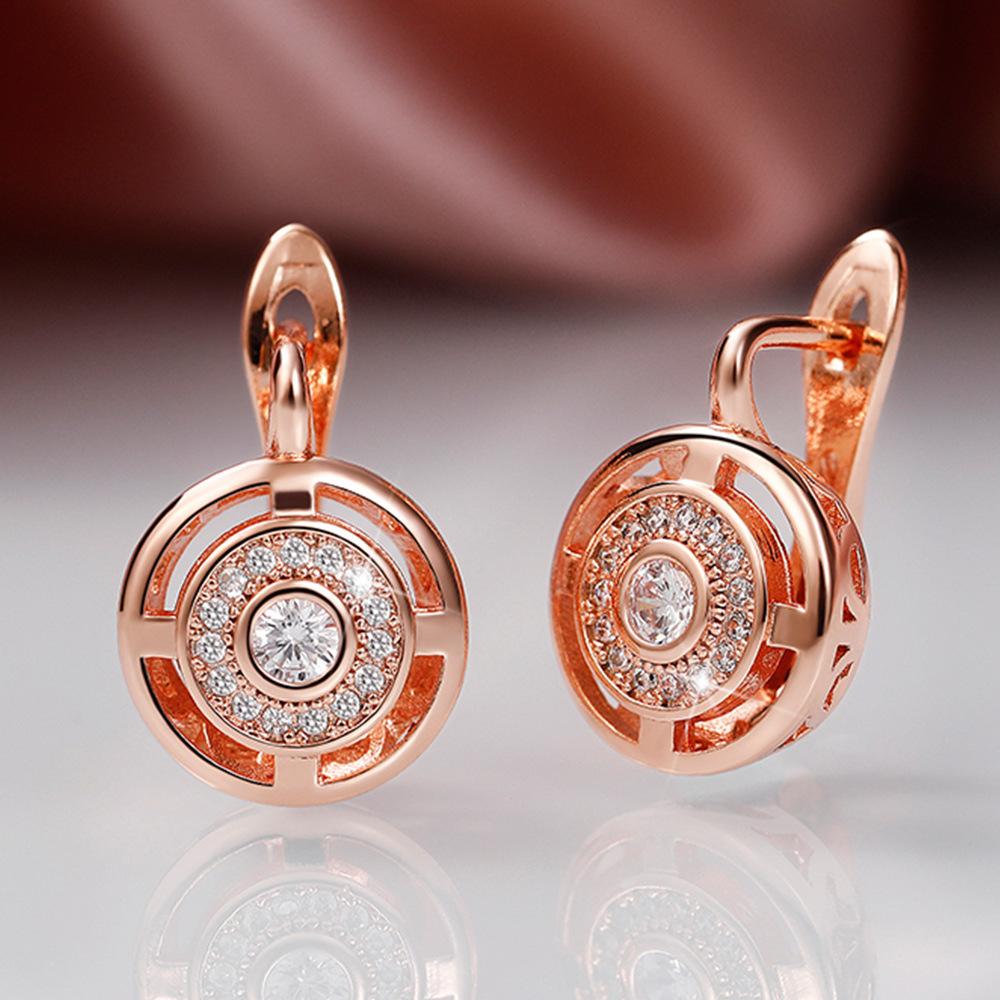 Rose Gold Tone Round Halo Drop Earrings for Women