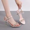 One-word Buckle with Rhinestone Open-toed Sandals for Women's Summer Wear 2025 New Fashion Soft Leather French Stilettos for Women