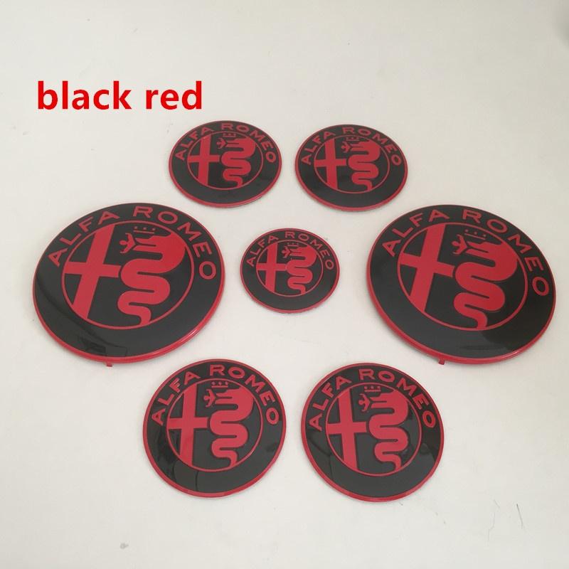 7pcs forAlfa Romeo Car emblem Wheel Cover caps front Hood badge rear Trunk Steering sticker Styling 2x74mm , 4x50mm,1x40mm