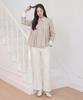 LBYL White Collar Beige Cotton Pleated Blouse