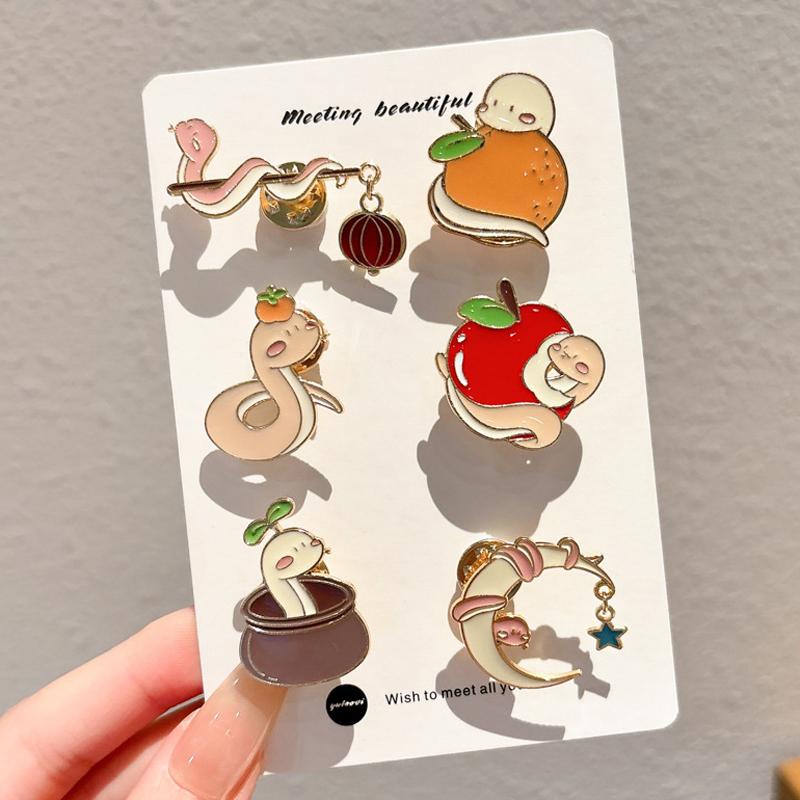 Year Cute Snake Brooch Metal Badge Cartoon Brooch Bags Clothing Accessories