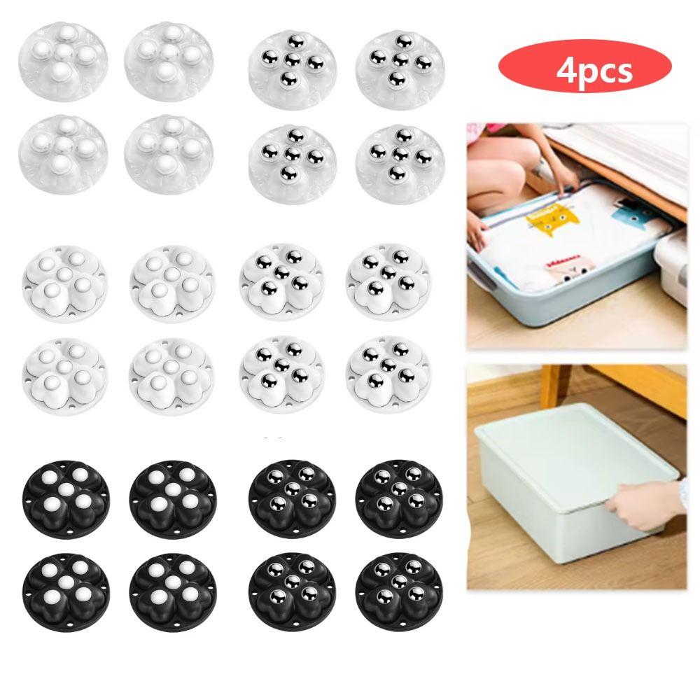 

4Pcs 360°Rotatable Ball Universal Wheel Self Adhesive Storage Box Roller Household Nylon Beads -Black