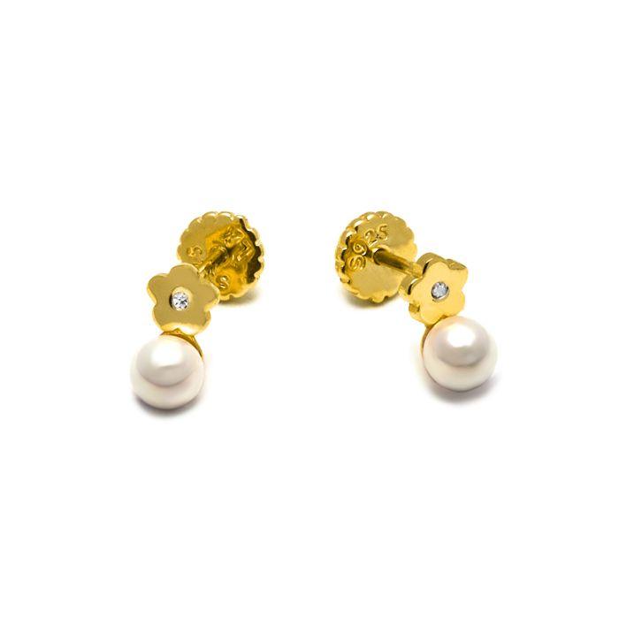 Boucles d'oreilles - Luxenter - Zuga - Argent 925 - Or jaune 18K - Perle blanche