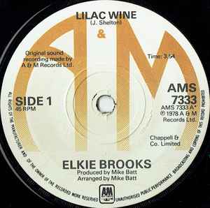 7inch Record ELKIE BROOKS - Lilac Wine AMS7333 A&M Records 1978 UK Rock Used