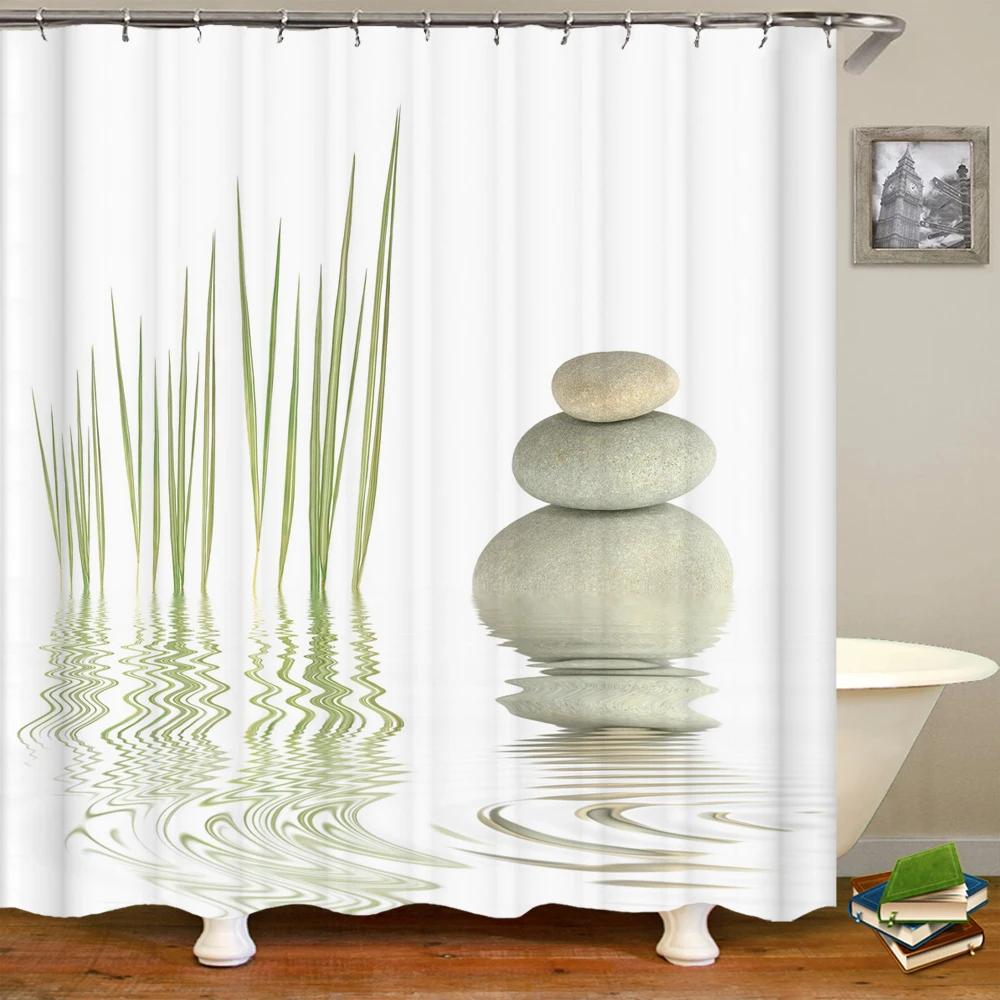 Flowers Plant Pebble Printed Shower Curtain Waterproof Washable Bathroom Decorative Curtain 3D Shower Curtains With Hook 240X180