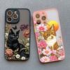 Lovely Black Cats And Flower Phone Case For iPhone 17 16 15 14 13 12 11 Pro Max Mini 15 14 Plus XR X XS Shockproof Back Covers