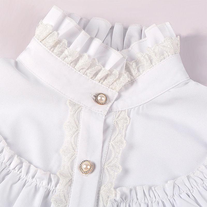 Women's Vintage Ruffle Collar Shirt Spring New Arrival High Neck Lace Trim Button Down Shirt Elegant Gothic Blouse Tops