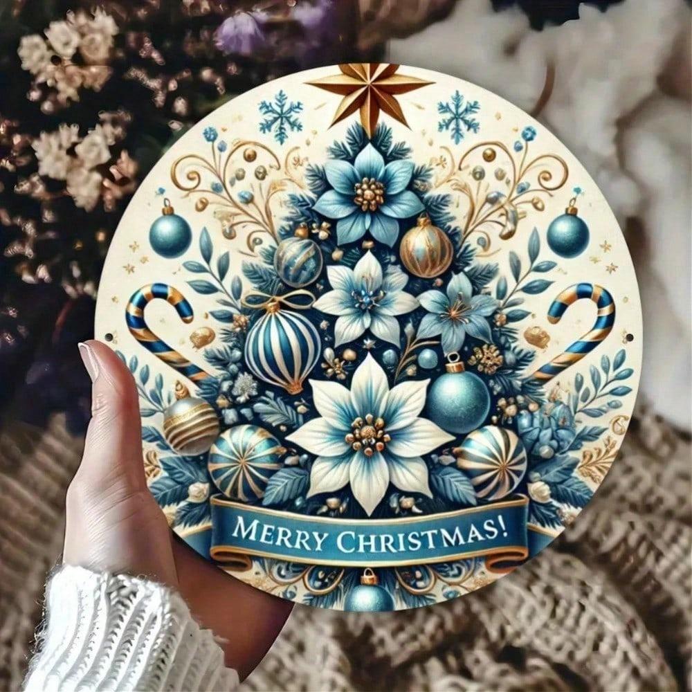 

Vintage Blue Tin Sign 8x8 Inch Christmas Tree Wall Art Home Decor Merry Christmas Holiday Indoor Outdoor 20x20 різнокольоровий