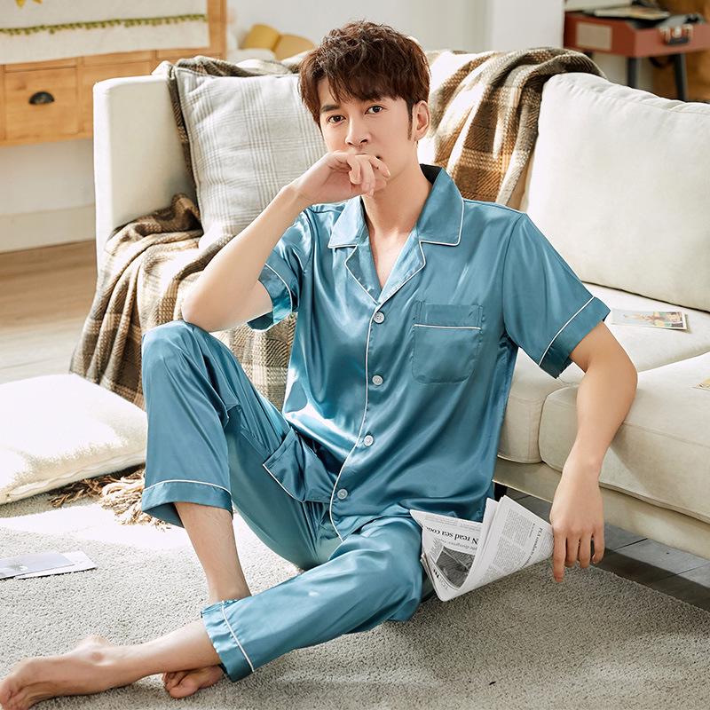 Han Yatong Silk Couple Pajamas Set: Autumn Long Sleeve Cardigan Homewear