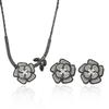 Black Rose Zirconia Flower Necklace and Earrings Set for Women