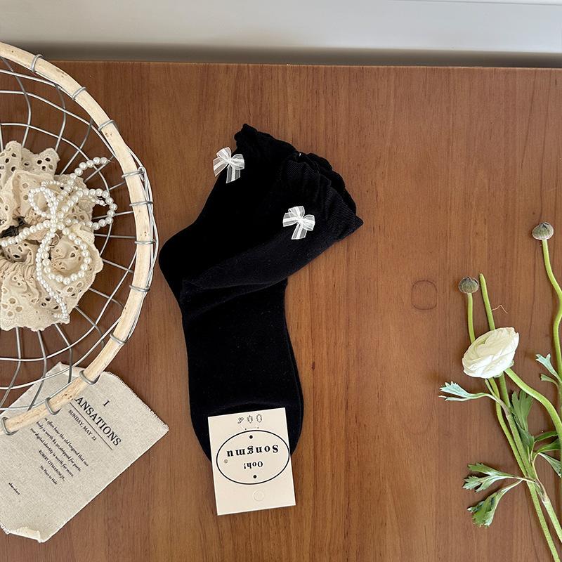 

Female Spring and Summer New Cotton Heel Bow Bracts Boneless Moon Son Tube Socks 1 pair чорний