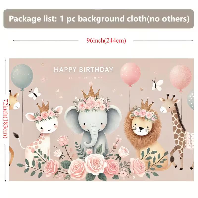 2D Blush Pink Jungle Animal Background for Gender-Neutral Parties 47.2x31.5inch/120*80cm