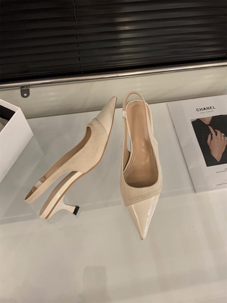 Pointed High Heels, Pink Bag Head Sandals, Fairy Shoes 2025 New Spring and Summer French Temperament Splicing Single Shoes