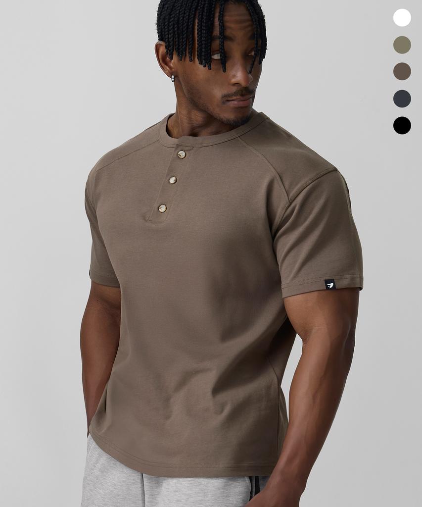 DRIX Shoulder Cutout Muscle Fit Henley Neck Half Sleeve_5 Colors